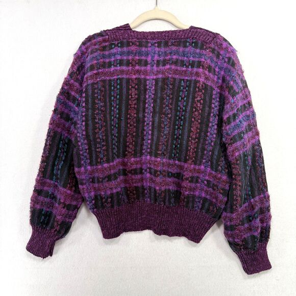 Vtg Tony Lambert Cardigan Women M Purple Plaid Mohair Blend Chunky Indie 80s 90s - Picture 2 of 12